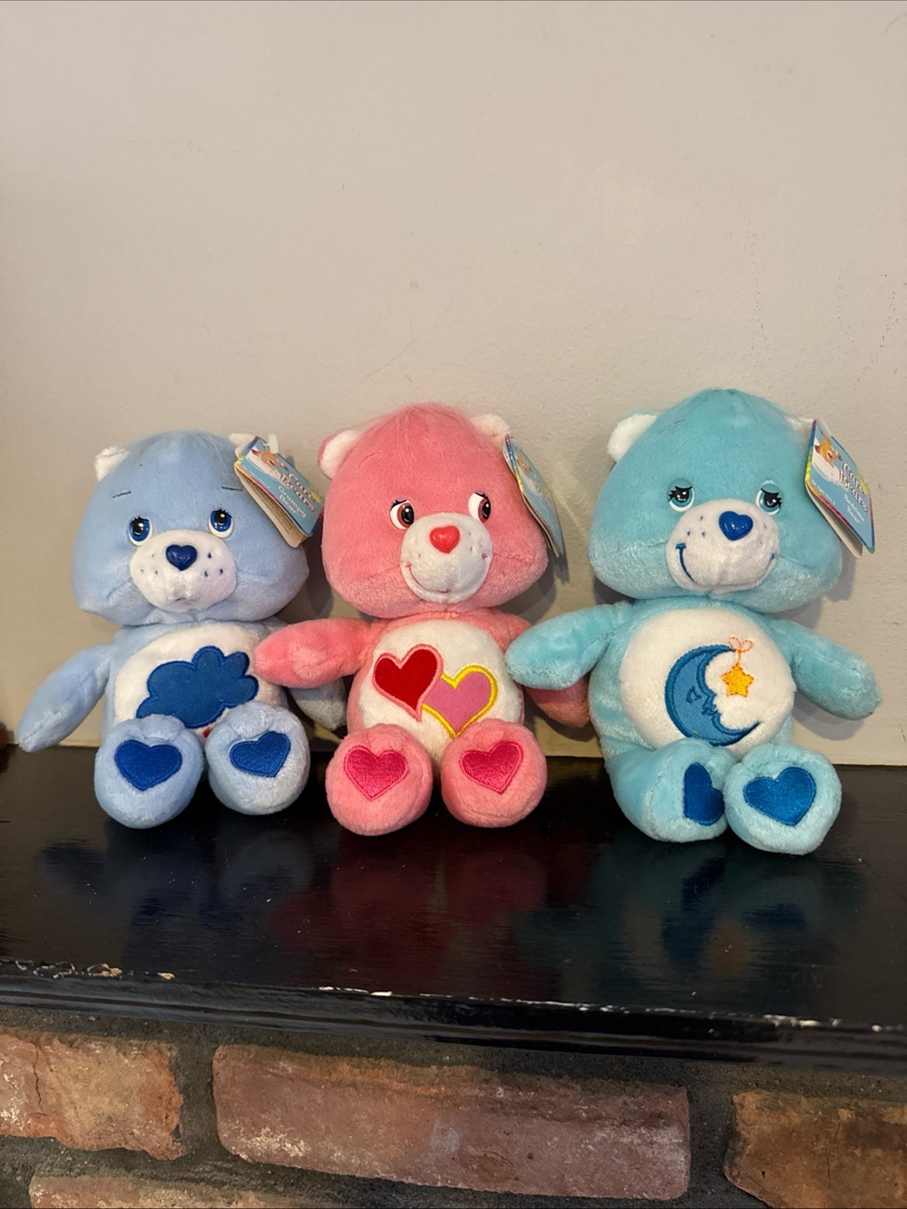 Care Bears Trio Plush Set - Pink, Light Blue, Aqua Heart & Moon Bears 2002